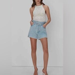 7 For All Mankind Light Blue Denim Paperbag Waist Shorts